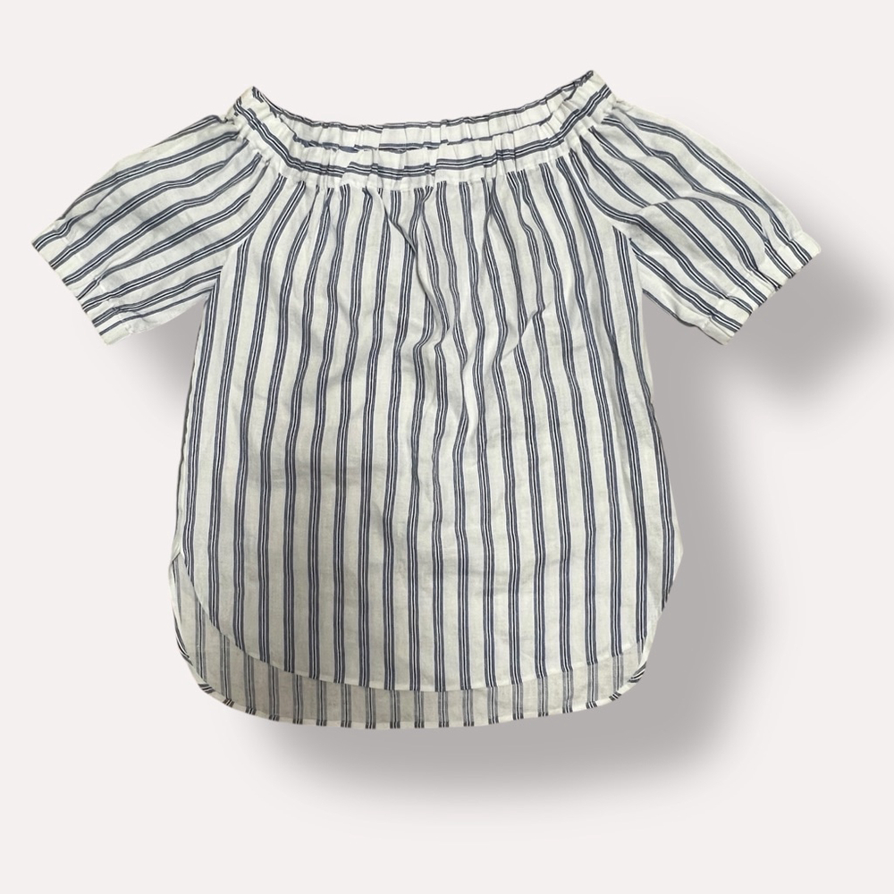 Michael Kors Off Shoulder Linen Top Womens Small Blue White Stripe
